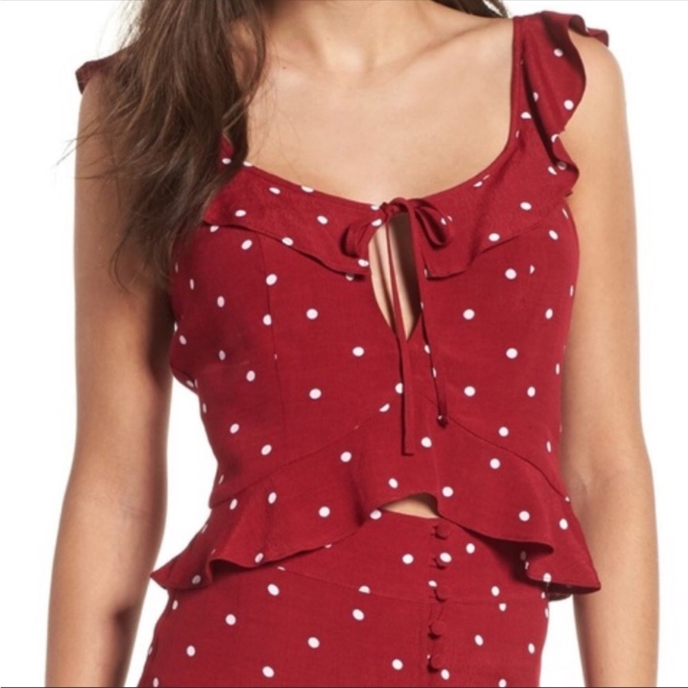 NWOT Leith red ruffle polka dot tie crop top Italian riviera retro vintage - Picture 2 of 12